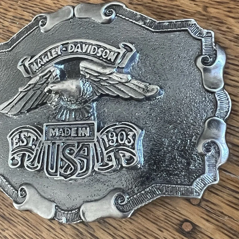 Vintage Harley Davidson Belt Buckle Made In USA Silver Tone Eagle Biker Metal